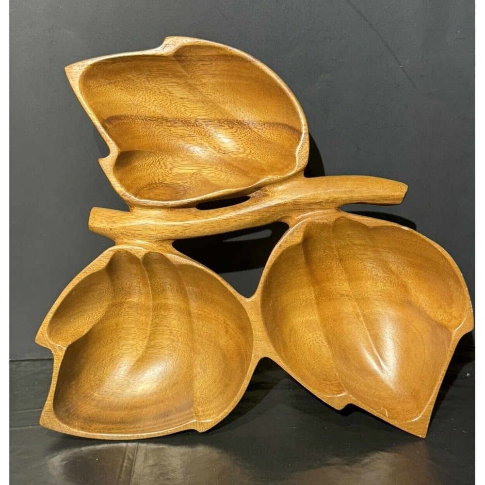 Monkey Pod Wood Divided‎ Nut Snack Bowl Philcraft Handmade Philippines VTG